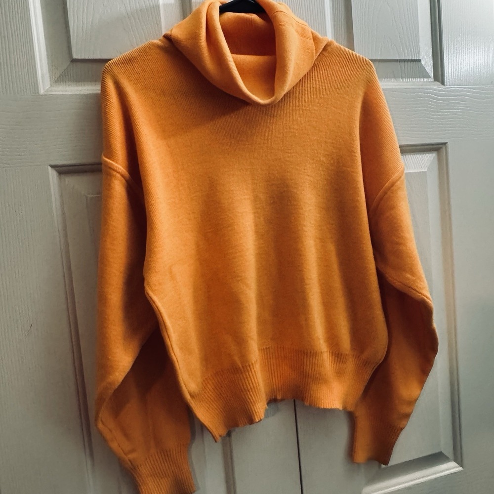 Vtg 80s 90s Obermeyer Womens Small Wool Knit Ski-T‎ Turtleneck Sweater Orange - Picture 2 of 10